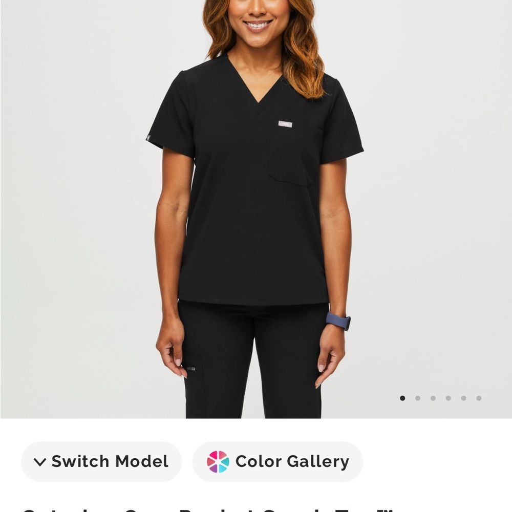Figs Black Short Sleeve V-Neck Top